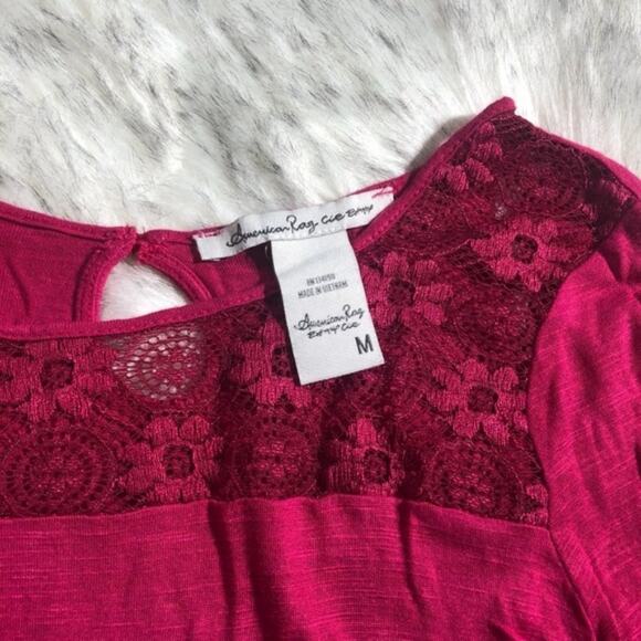 nwt American Rag cropped lace panel detailed pink keyhole shirt - Picture 5 of 6